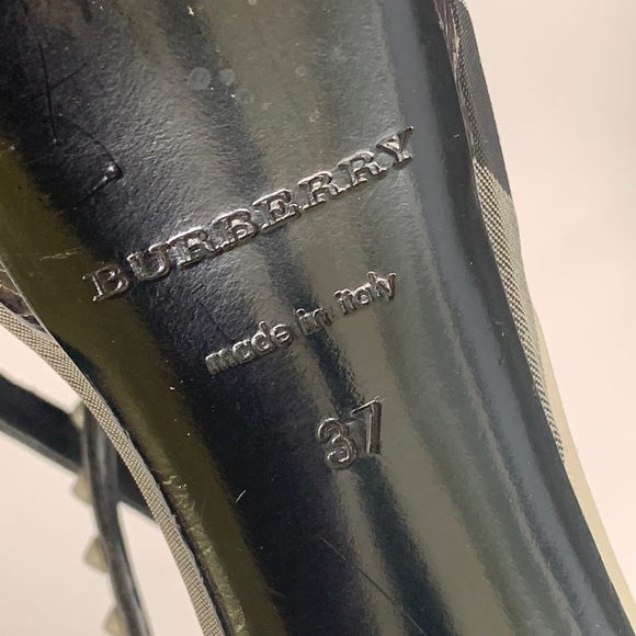 Burberry Woman's Black Open Toe Gunmetal Studded Stiletto Pumps - Picture 8 of 16